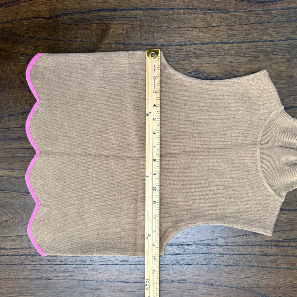 Maeve Anthropologie Mock Neck Sleeveless Scalloped Hem Knit Top Brown Pink XXS - Picture 5 of 7